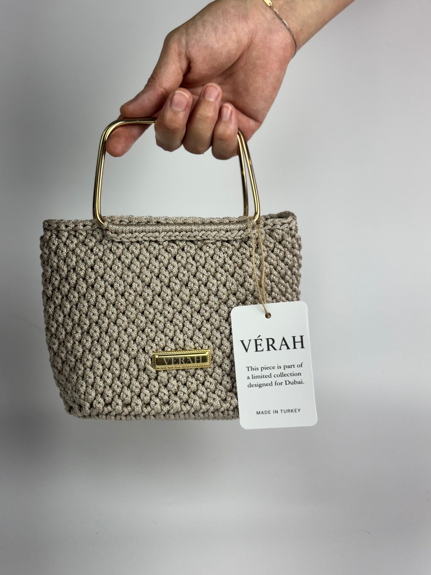 Golden Handle • Handcrafted Grey Mini Bag