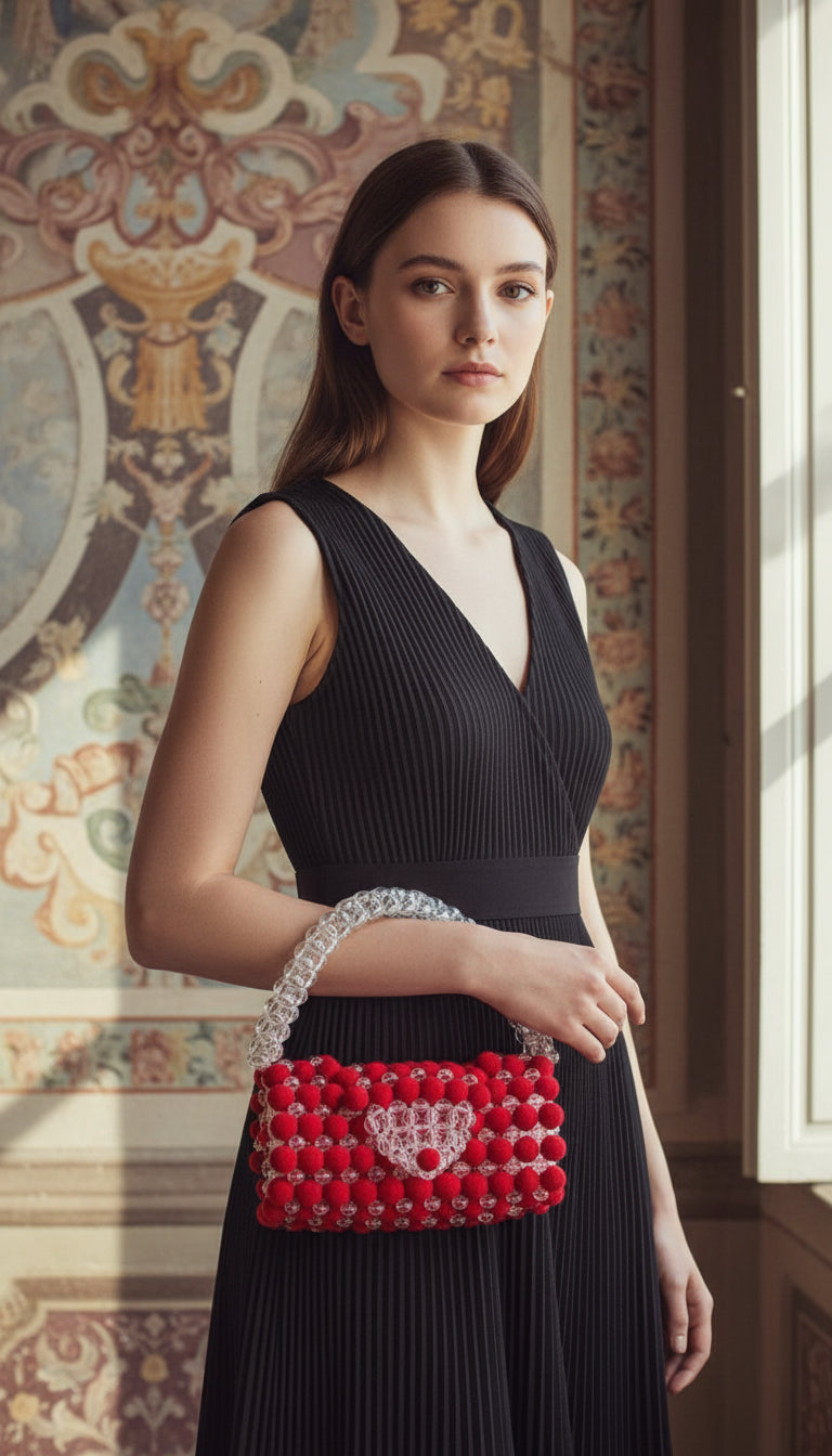 Red Crystal Touch • Handcrafted Woven Bag